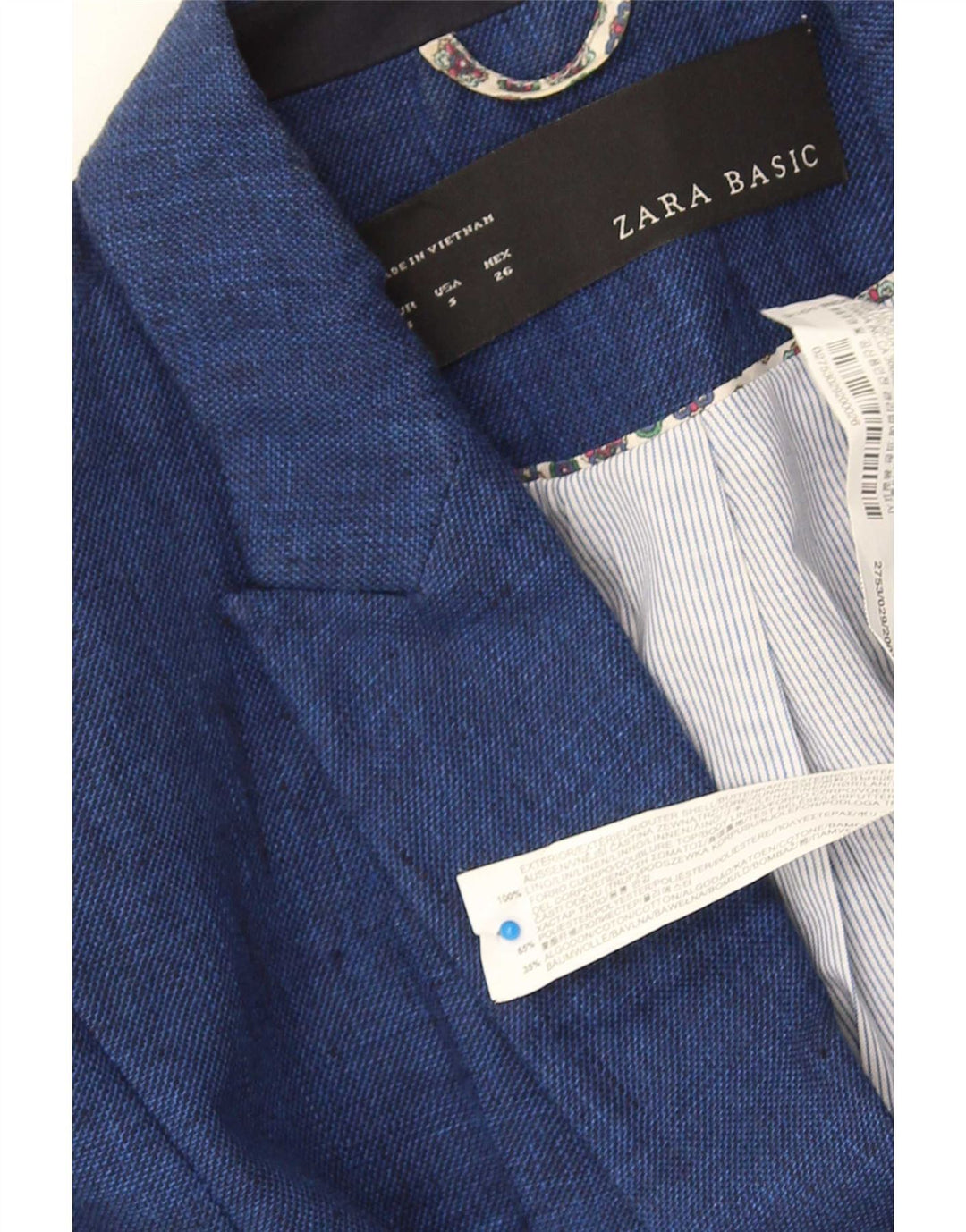 Zara Γυναικείο Μπουφάν 1 Κουμπί Blazer UK 10 Small Navy Blue Cotton