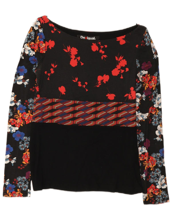 Desigual γυναικείο τοπ μακρυμάνικο UK 12 μεσαία μαύρη φλοράλ βισκόζη