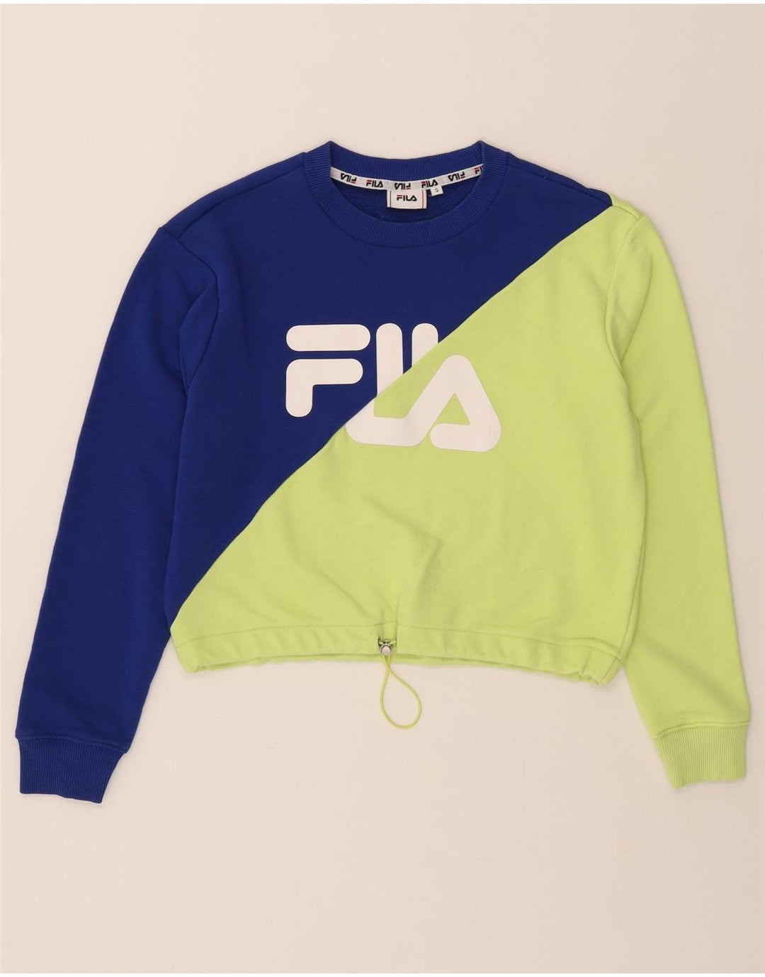 FILA Womens Oversized Sweatshirt Jumper UK 10 Small Navy Blue Colourblock Vintage Fila and Second-Hand Fila from Messina Hembry 