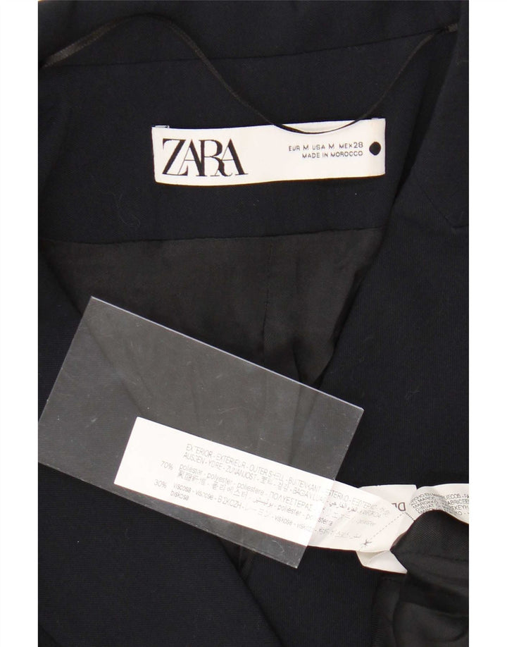 Zara Γυναικείο παλτό με διπλό στήθος UK 12 Medium Navy Blue Polyester