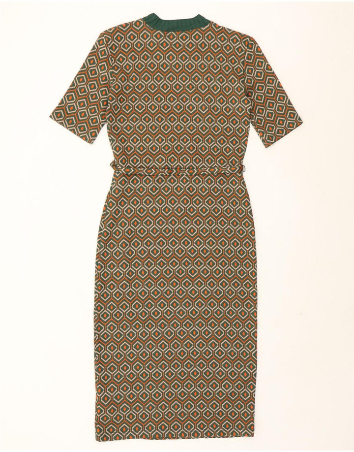 Zara Γυναικείο φόρεμα με θήκη UK 10 Small Green Geometric Polyester