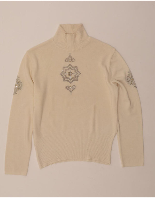 BOGNER Γυναικείο πουλόβερ με λαιμό χελώνα UK 16 μεγάλο μπεζ μαλλί Paisley