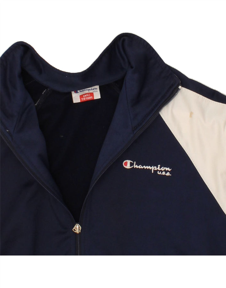 CHAMPION Boys Tracksuit Top Jacket 7-8 Years Small Navy Blue Colourblock Vintage Champion and Second-Hand Champion from Messina Hembry 