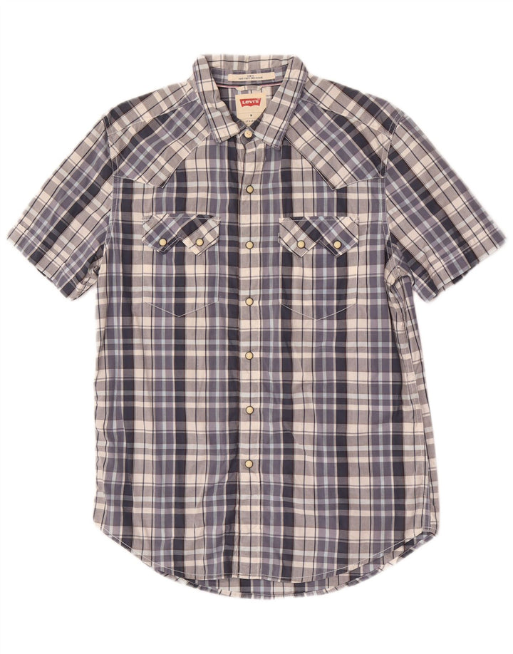 Ανδρικό κοντομάνικο πουκάμισο Levi's Slim Fit, μεσαίο μπλε βαμβακερό