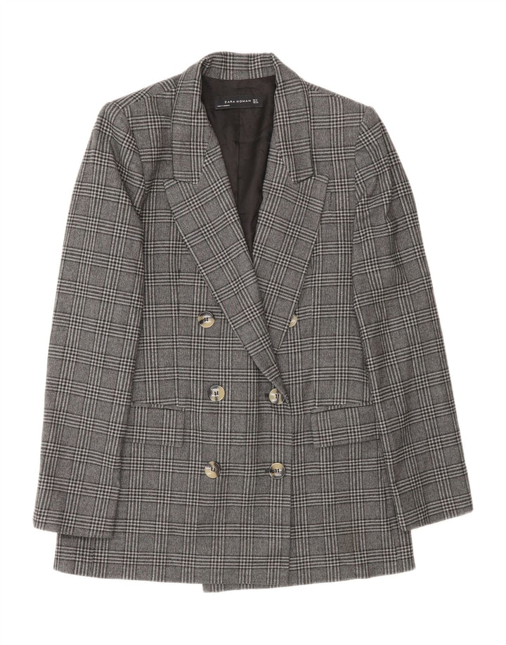 Zara Γυναικείο μπουφάν blazer με διπλό στήθος UK 10 Small Grey Check Polyester