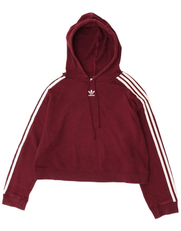 Γυναικεία Adidas Crop Hoodie Jumper UK 12 μεσαίο βαμβακερό μπορντό