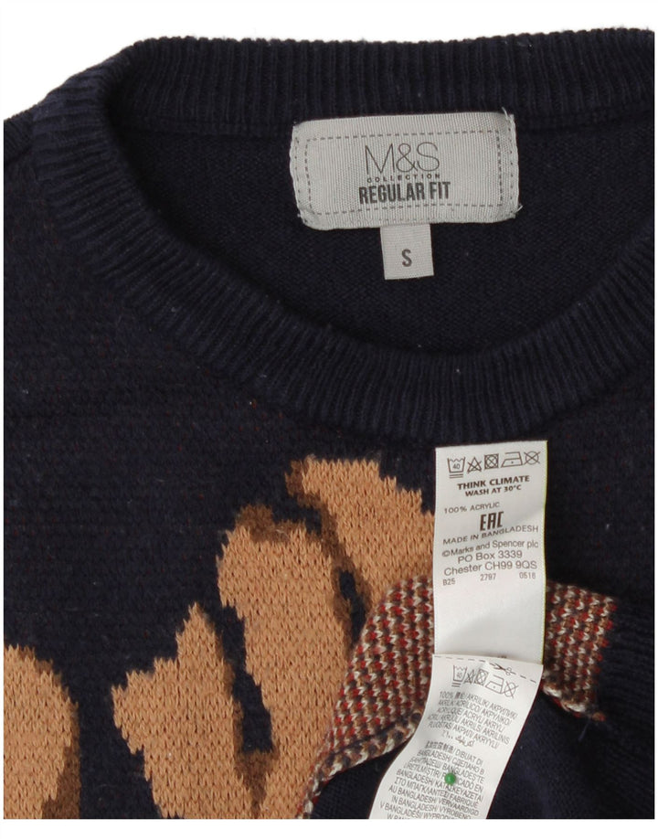 Marks & Spencer Γυναικείο πουλόβερ Graphic Crew Neck Jumper UK 10 Small Navy Bl