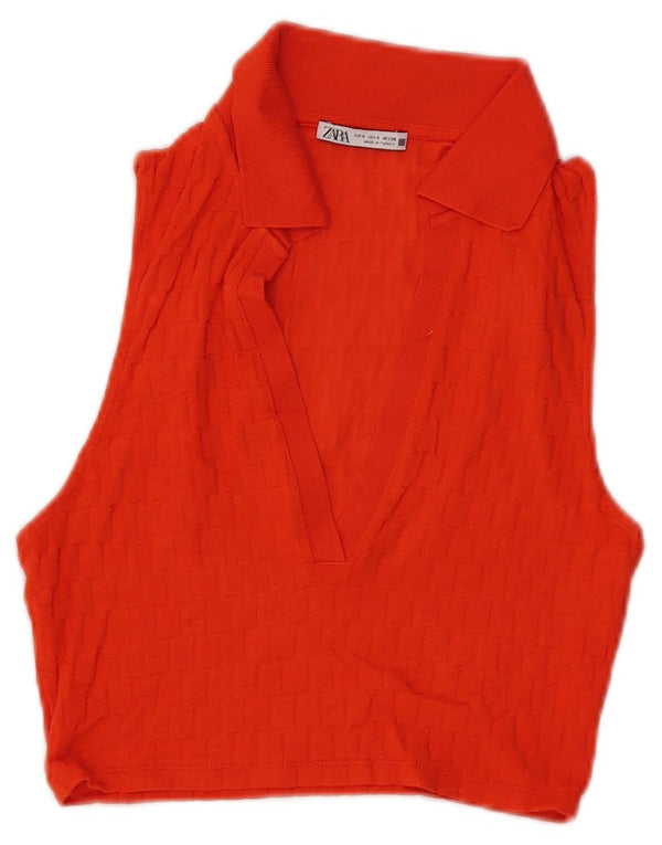 Zara Γυναικείο Αμάνικο Πόλο Μπλουζάκι UK 8 Small Orange