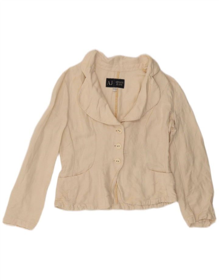 ARMANI JEANS Γυναικείο Μπουφάν Μπλέιζερ Crop 3 Κουμπιών US 6 Medium Off White