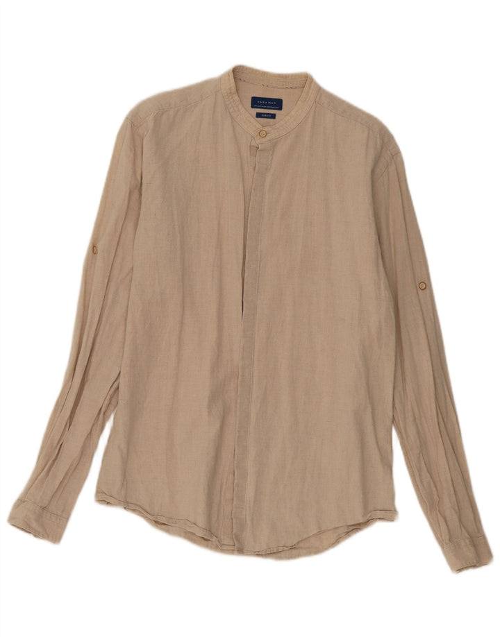 Ανδρικό πουκάμισο Zara Slim Fit Medium Beige Λινό