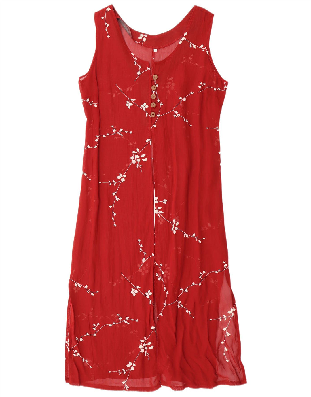 VINTAGE Γυναικείο Αμάνικο Maxi Φόρεμα UK 14 Μεγάλο κόκκινο φλοράλ βισκόζη