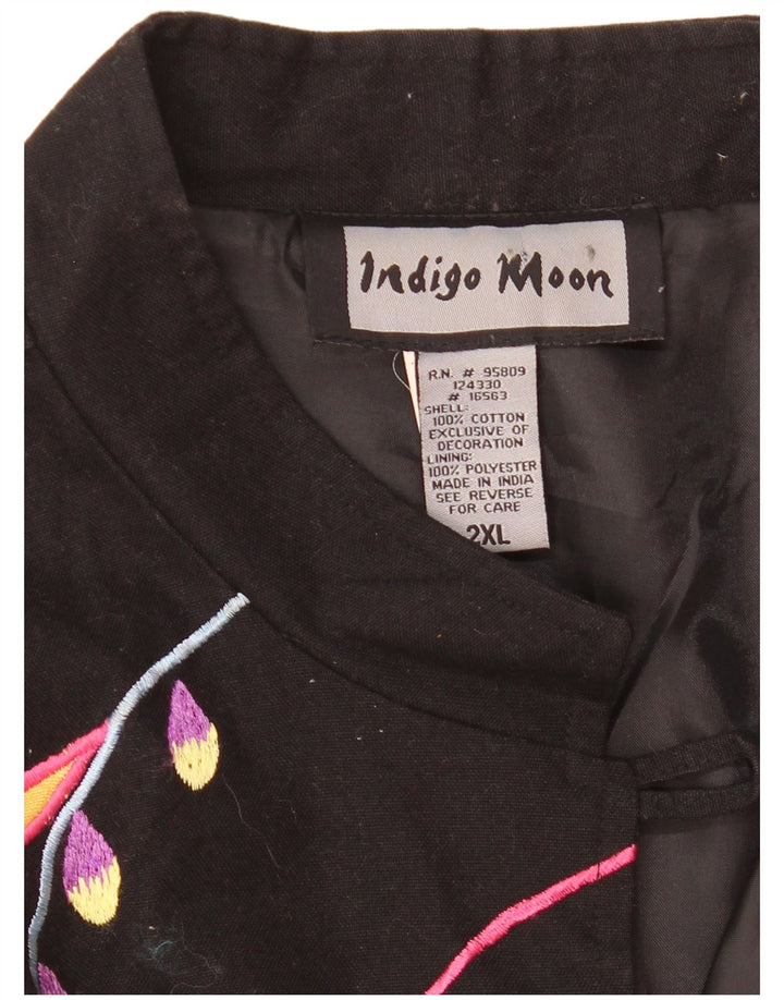 Indigo Moon Γυναικείο μπουφάν με 5 κουμπιά σακάκι μεγάλου μεγέθους UK 20 2XL μαύρο φλοράλ