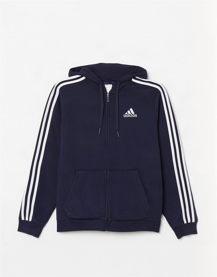 Ανδρικό πουλόβερ με κουκούλα με φερμουάρ Adidas, μεσαίο μπλε βαμβακερό