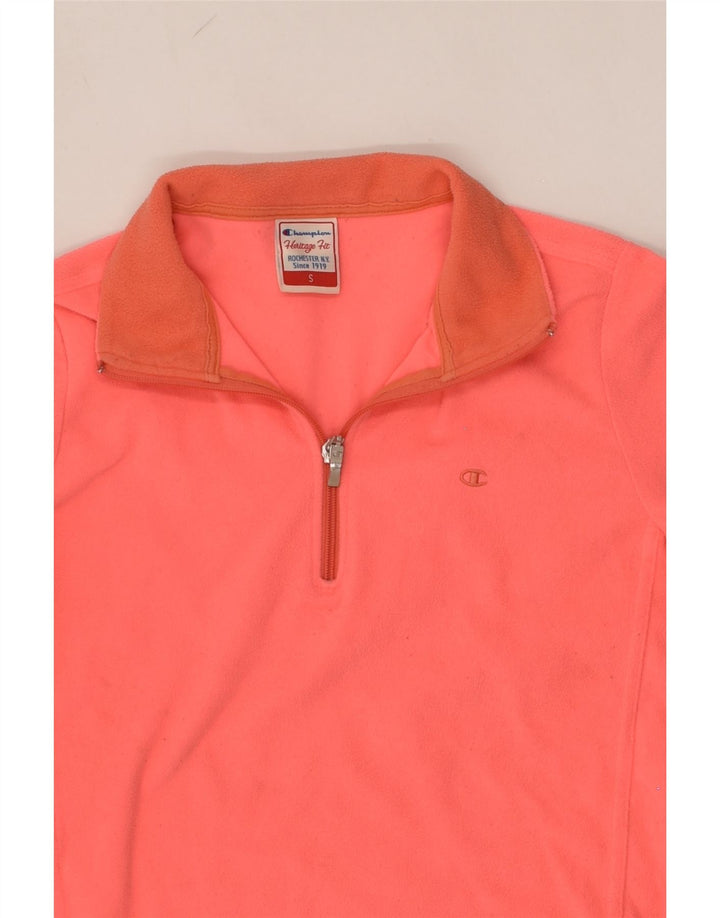 CHAMPION Womens Zip Neck Fleece Jumper UK 10 Small Red Polyester | Vintage Champion | Thrift | Second-Hand Champion | Used Clothing | Messina Hembry 