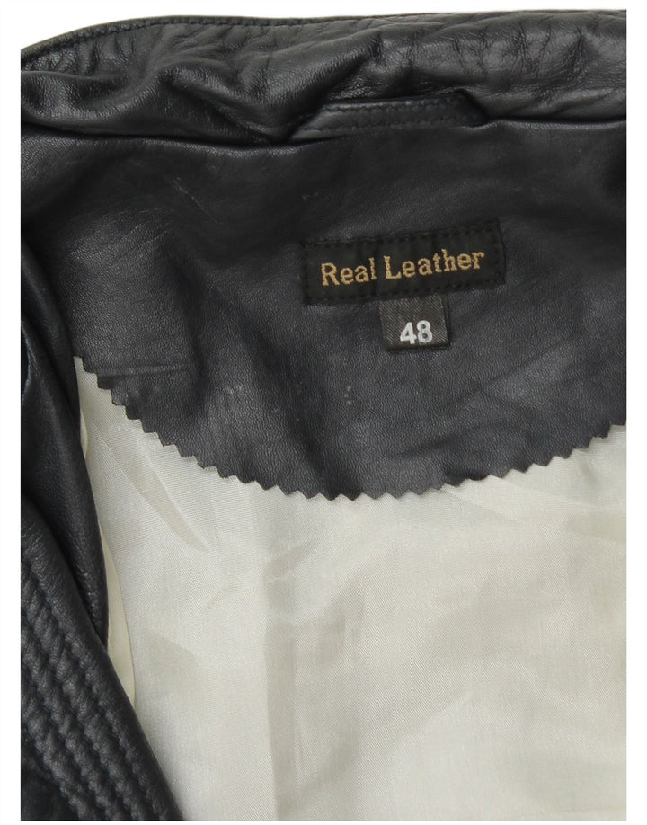 Vintage Γυναικείο Δερμάτινο Μπουφάν IT 48 XL Navy Blue Leather