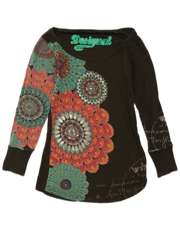 Desigual Γυναικείο Γραφικό Μακρυμάνικο UK 12 Medium Black Floral