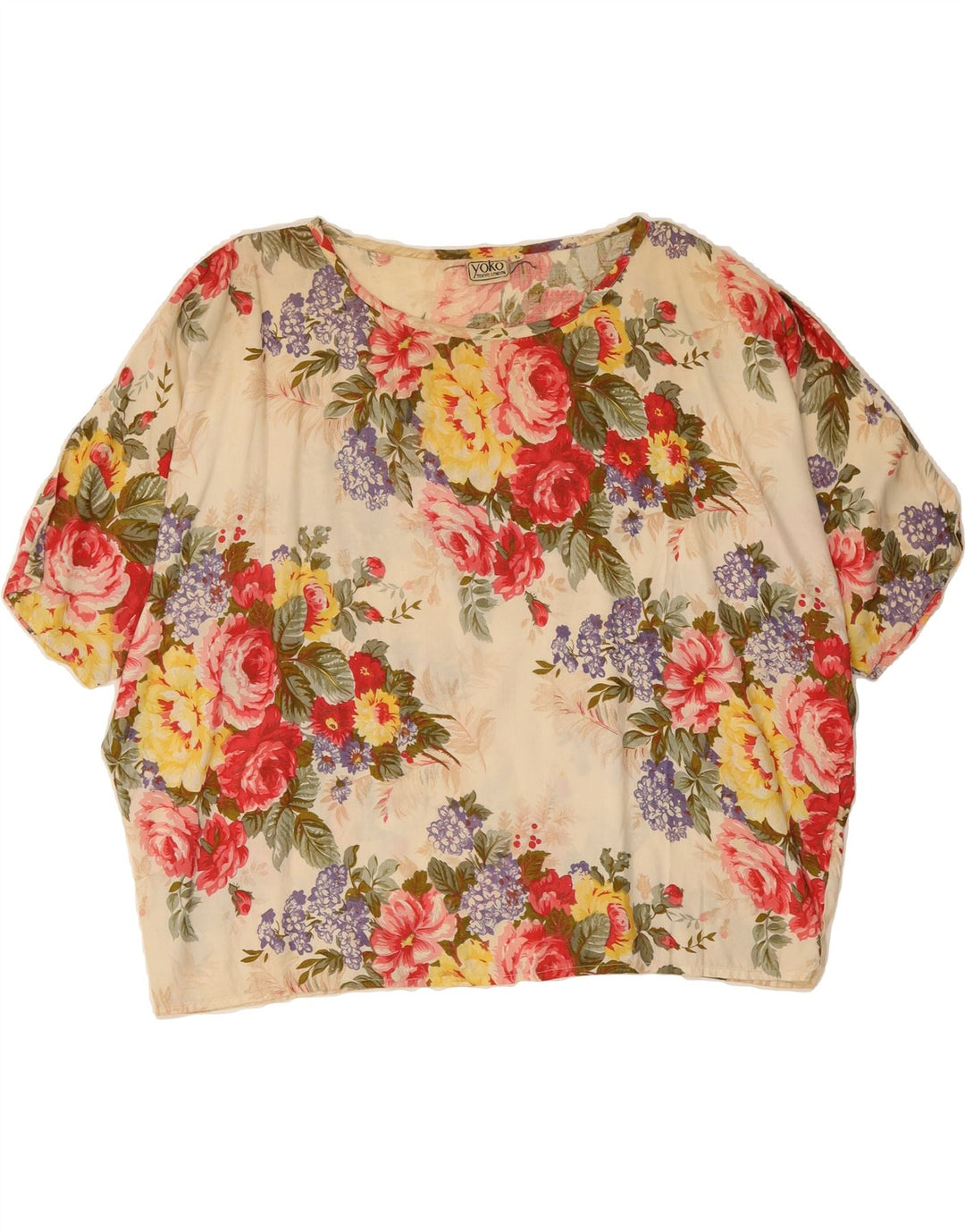 YOKO Womens Oversized Blouse Top UK 16 Large Multicoloured Floral Rayon Vintage Yoko and Second-Hand Yoko from Messina Hembry 