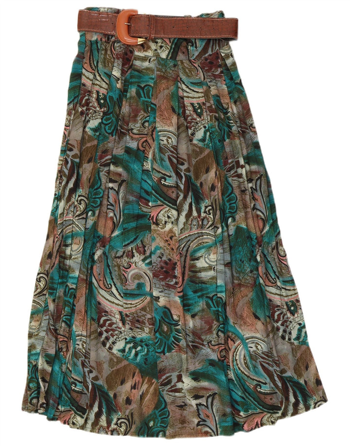 Vintage γυναικεία αφηρημένη φούστα με μοτίβο με φούστα W28 μεσαίο πράσινο