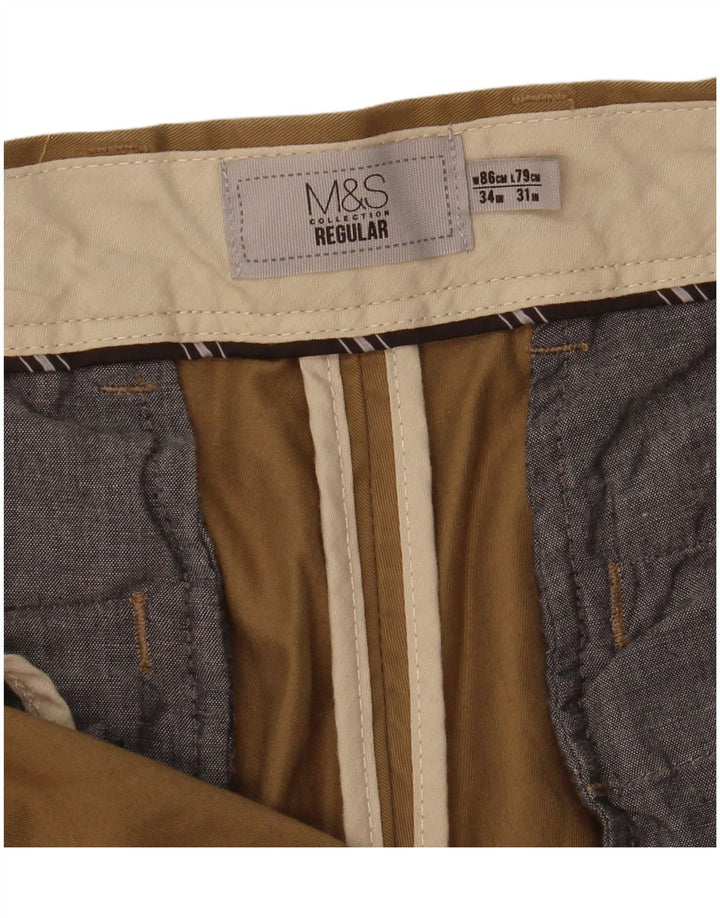 Marks & Spencer Ανδρικό παντελόνι Chino Regular W34 L31 Χακί βαμβακερό