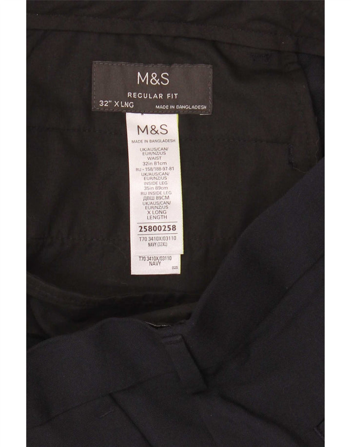 Marks & Spencer Ανδρικό παντελόνι Chino με κανονική εφαρμογή W32 L35 Navy Blue Polyester