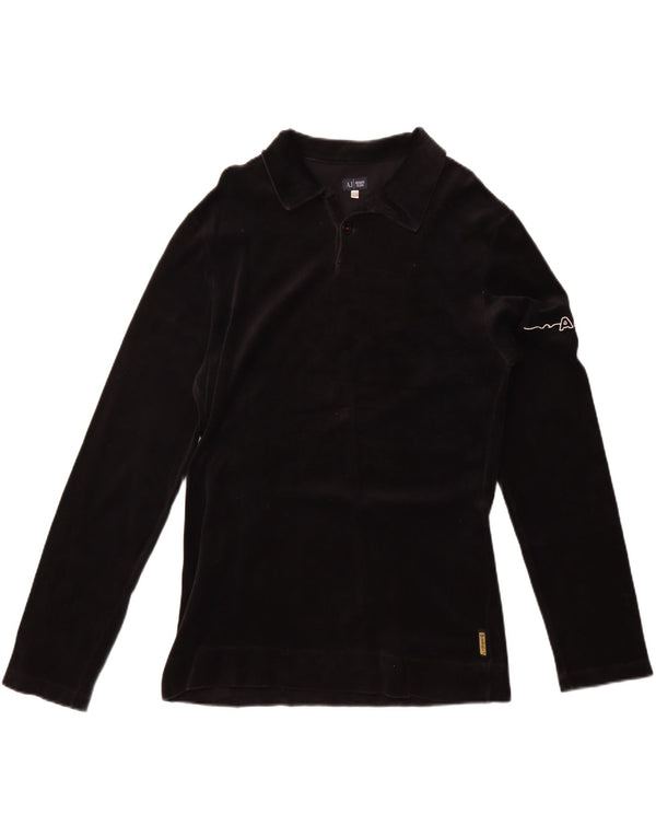 Armani Jeans Ανδρικό Μακρυμάνικο Βελούδινο Πόλο Μπλουζάκι XL Μαύρο βαμβακερό