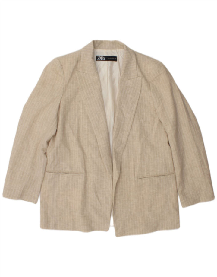 Zara Γυναικείο Open Blazer Jacket UK 16 Large Beige ριγέ