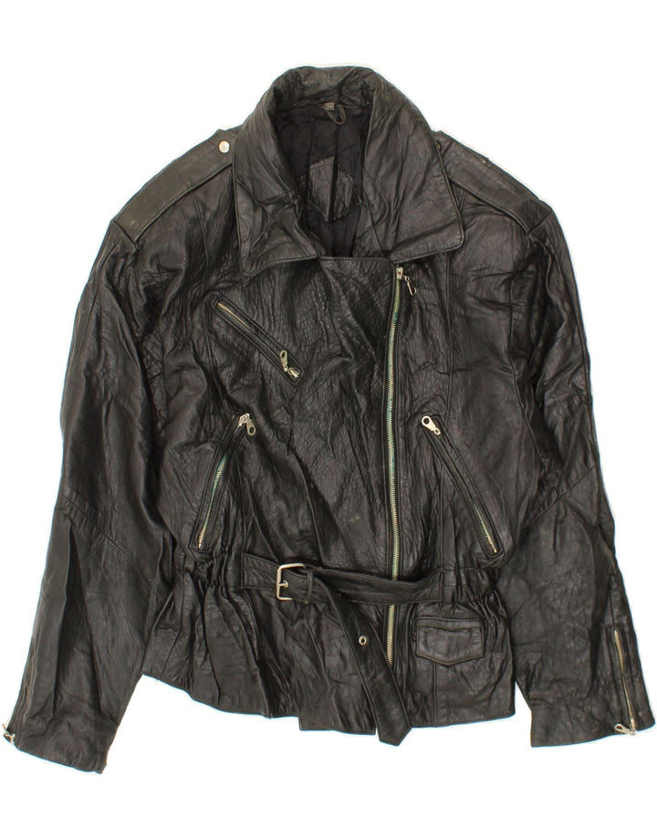 VINTAGE Womens Leather Biker Jacket IT 42 Medium Black Leather Vintage Vintage and Second-Hand Vintage from Messina Hembry 