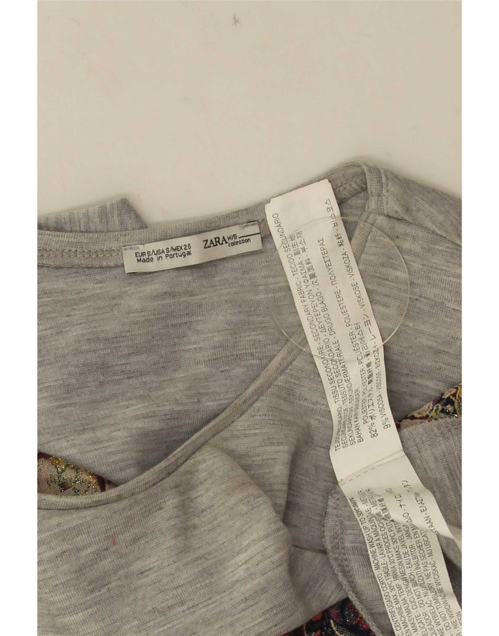 Zara Γυναικείο γιλέκο Crop UK 10 Small Grey Floral Polyester
