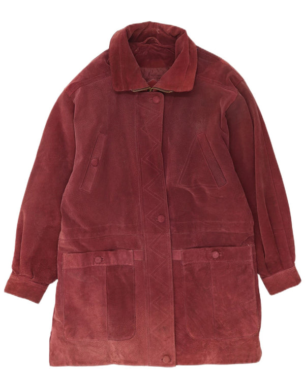 Vintage γυναικείο σουέτ πανωφόρι UK 20 2XL Δέρμα μπορντό