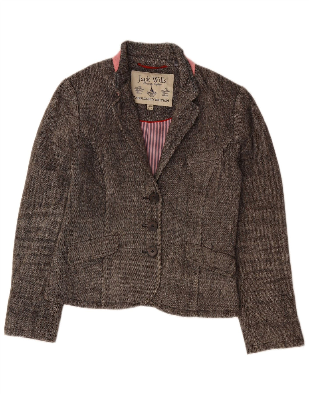 JACK WILLS Γυναικείο σακάκι με 3 κουμπιά σακάκι UK 10 μικρό γκρι λινό