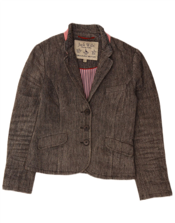 JACK WILLS Γυναικείο σακάκι με 3 κουμπιά σακάκι UK 10 μικρό γκρι λινό