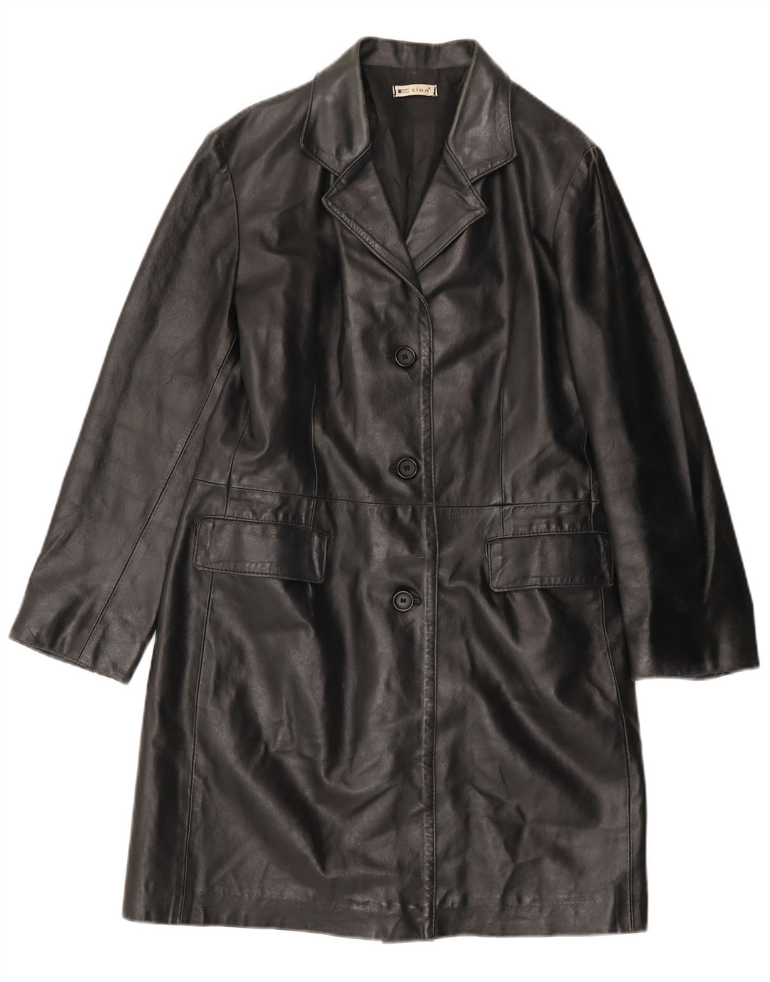 VINTAGE Γυναικείο Δερμάτινο Παλτό IT 46 Μεγάλο Δερμάτινο Μαύρο