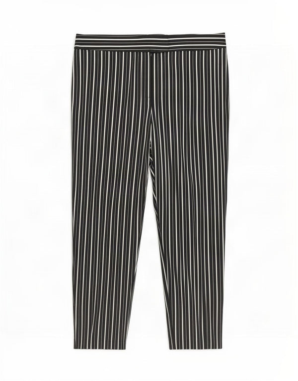 Marks & Spencer Γυναικείο Cropped Παντελόνι UK 14 Large W34 L24 Μαύρο ριγέ