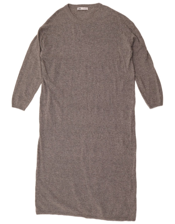 Zara Γυναικείο μάξι μακρυμάνικο φόρεμα UK 14 Medium Grey Wool