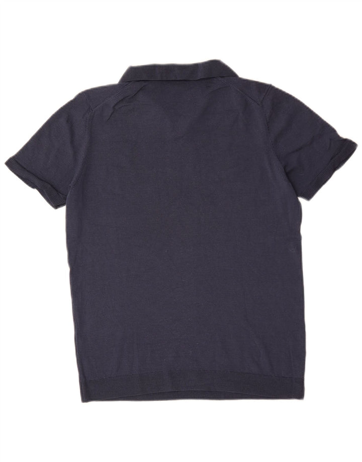 Ανδρικό πουλόβερ Massimo Dutti με κοντό μανίκι πόλο με λαιμόκοψη μεσαίο μπλε ναυτικό