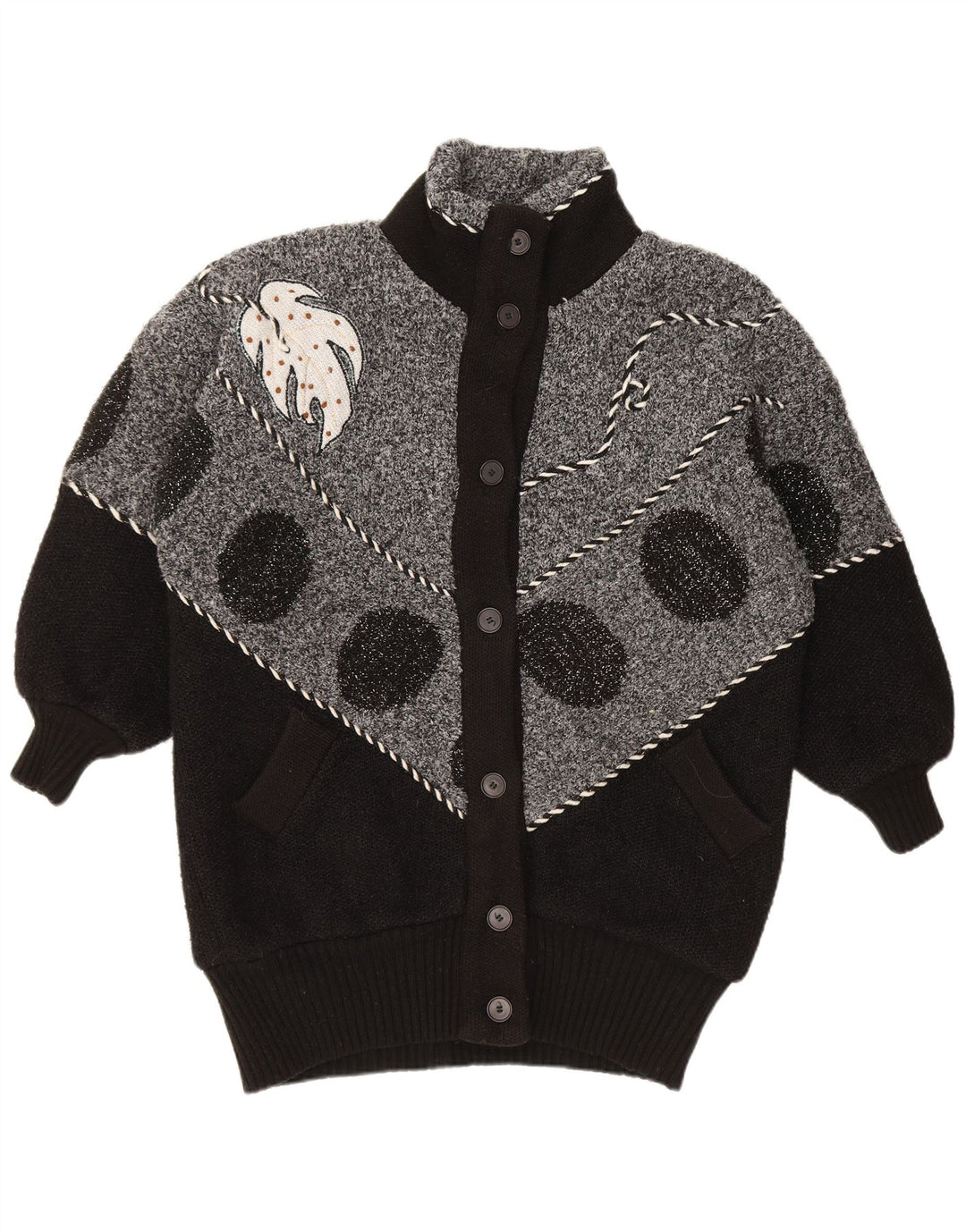 Γυναικείο πουλόβερ VINTAGE Ζακέτα UK 22 3XL Μαύρο Colourblock