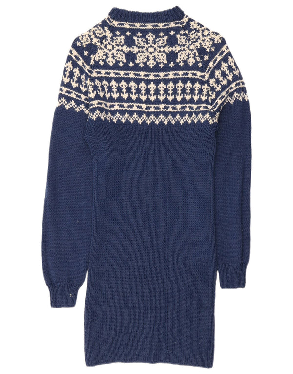 Vintage γυναικείο μακρυμάνικο φόρεμα UK 10 Small Blue Fair Isle