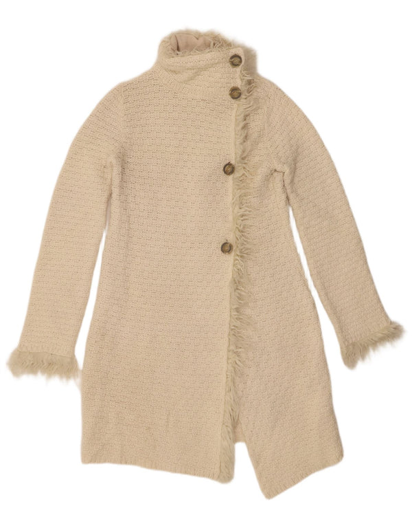 Zara Γυναικείο πουλόβερ ζακέτα Longline UK 12 Medium Off White Wool
