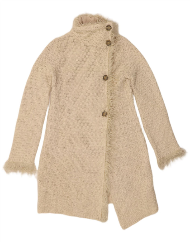 Zara Γυναικείο πουλόβερ ζακέτα Longline UK 12 Medium Off White Wool