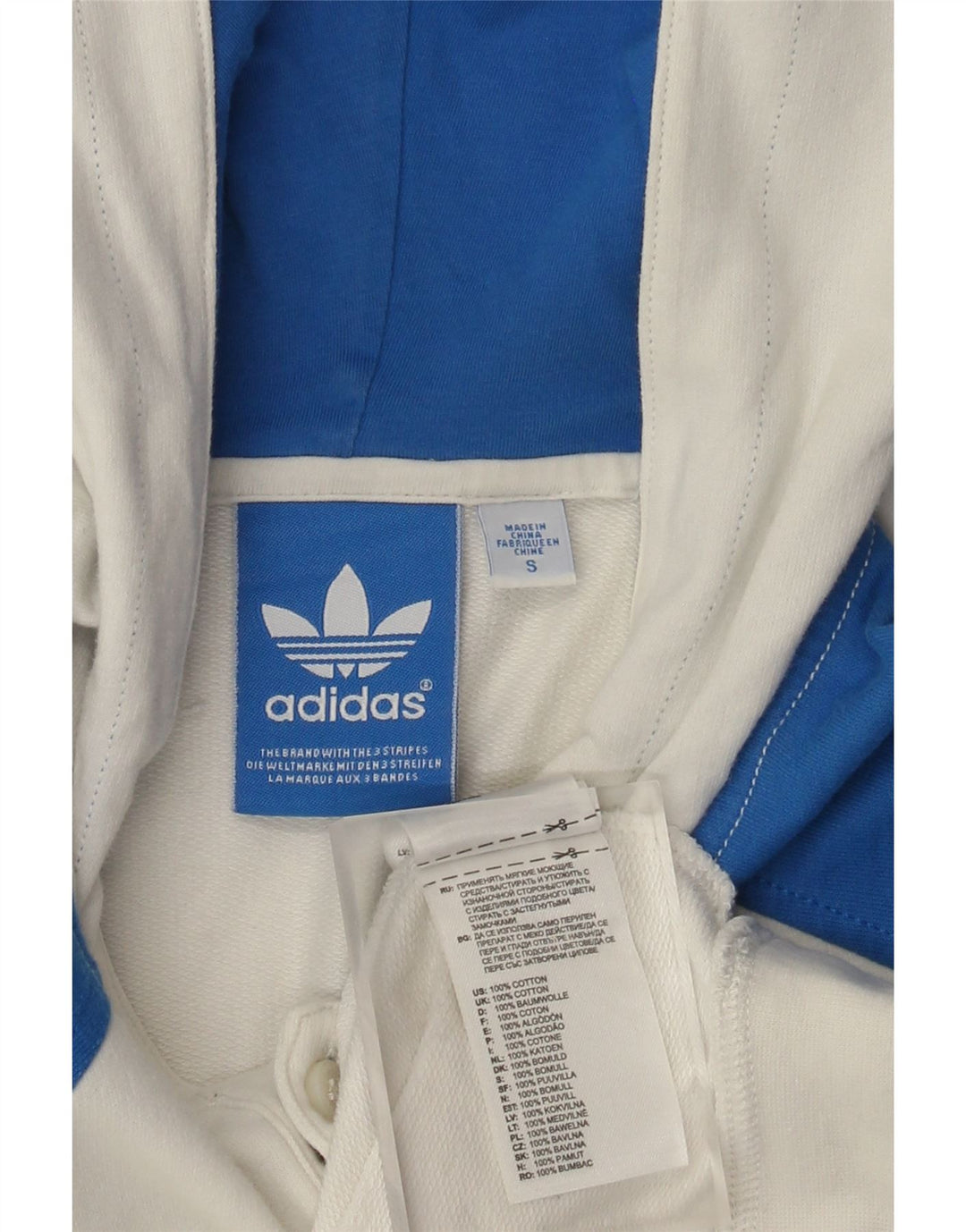 Adidas Ανδρικό κουμπιά με κουκούλα με κουκούλα, λευκό, βαμβακερό