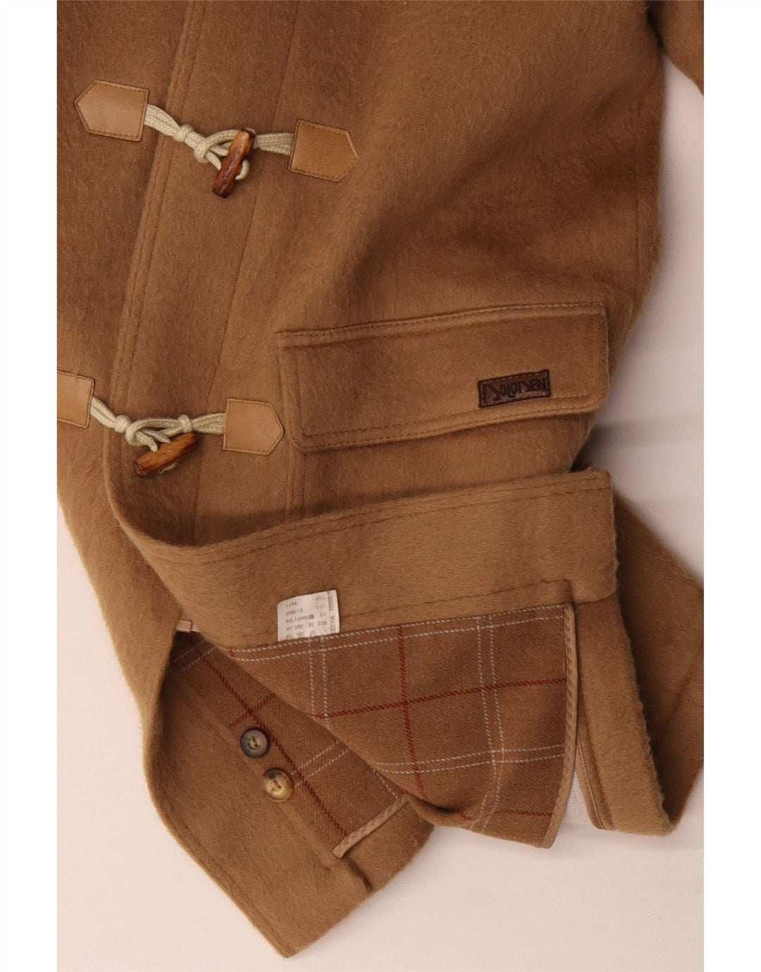 Vintage Ανδρικό παλτό Duffle με κουκούλα UK 40 Large Beige Wool