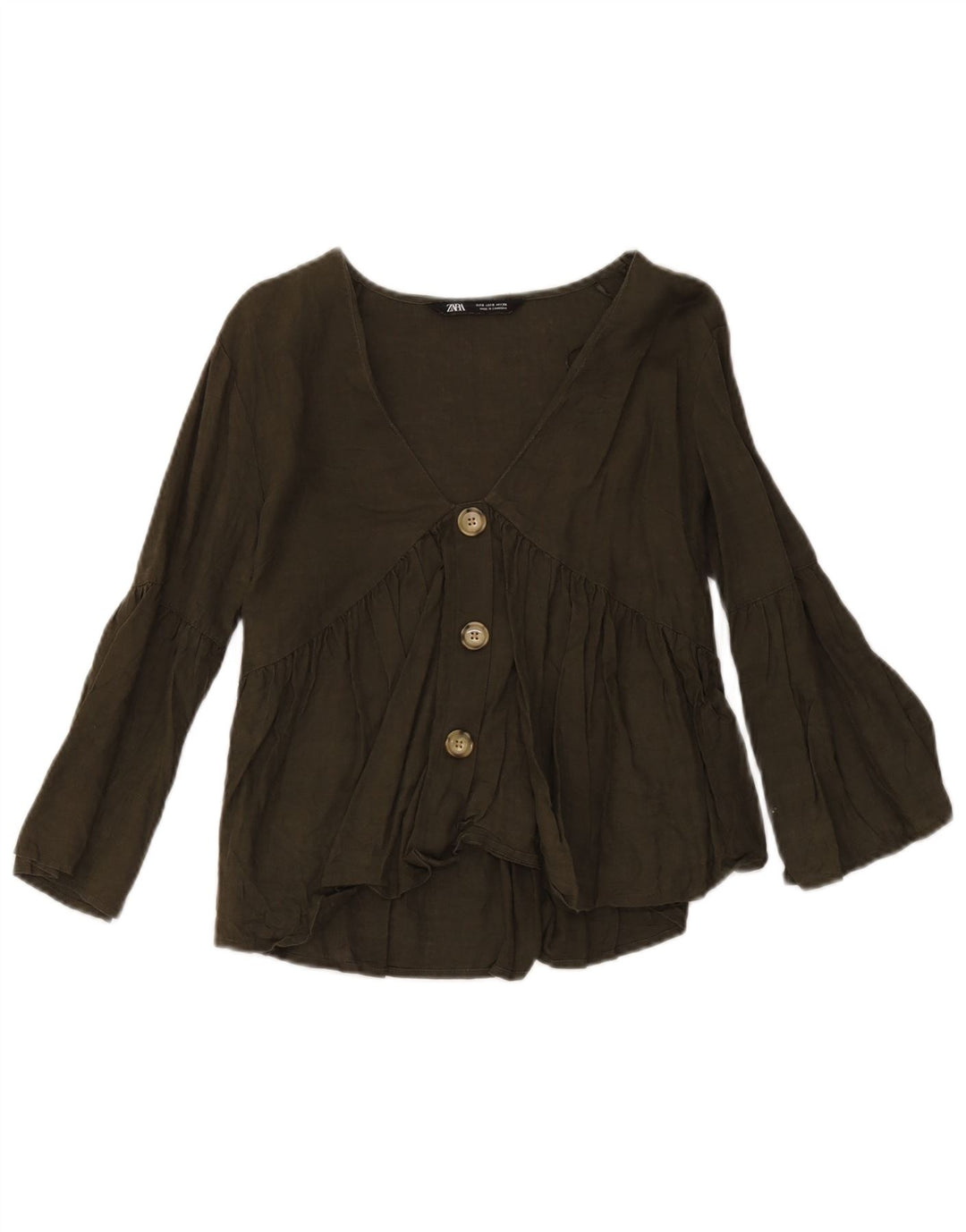 Zara Γυναικεία Μπλούζα Μπλούζα UK 10 Small Green Len