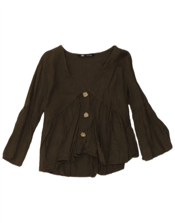 Zara Γυναικεία Μπλούζα Μπλούζα UK 10 Small Green Len