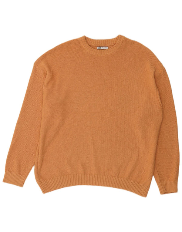 Ανδρικό πουλόβερ Zara Crew Neck Jumper Μεγάλο Πορτοκαλί Βαμβακερό