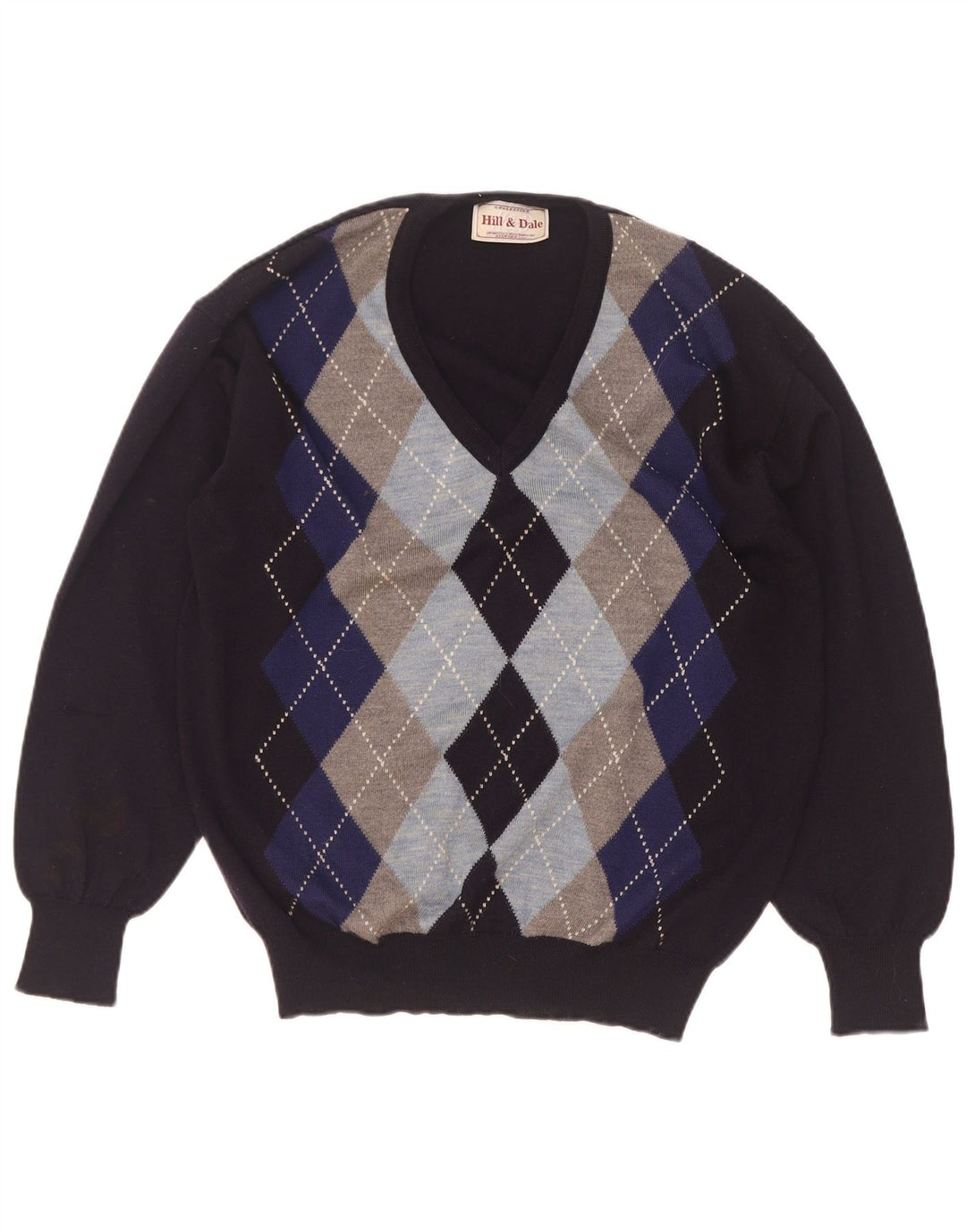 Vintage ανδρικό πουλόβερ με λαιμόκοψη IT 48 Medium Navy Blue Argyle/Diamond