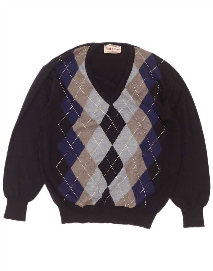 Vintage ανδρικό πουλόβερ με λαιμόκοψη IT 48 Medium Navy Blue Argyle/Diamond