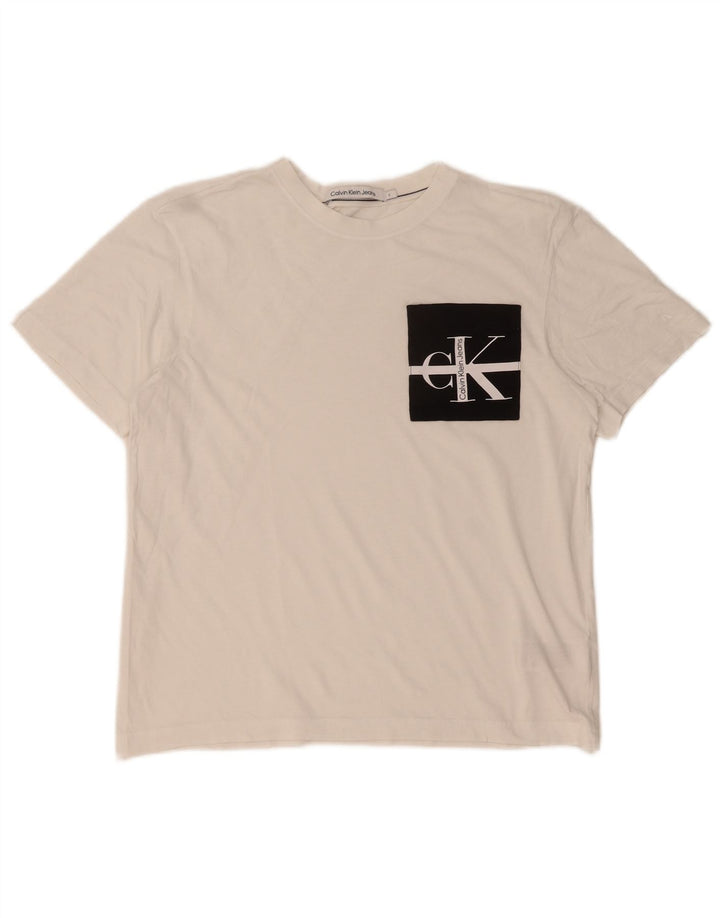 Calvin Klein Ανδρικό γραφικό T-Shirt Top Μικρό λευκό βαμβακερό