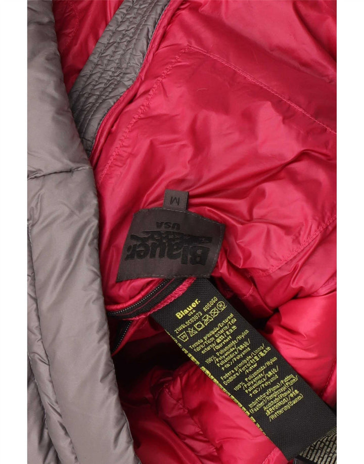 Blauer Γυναικείο μπουφάν με κουκούλα UK 14 Medium Grey Polyamide