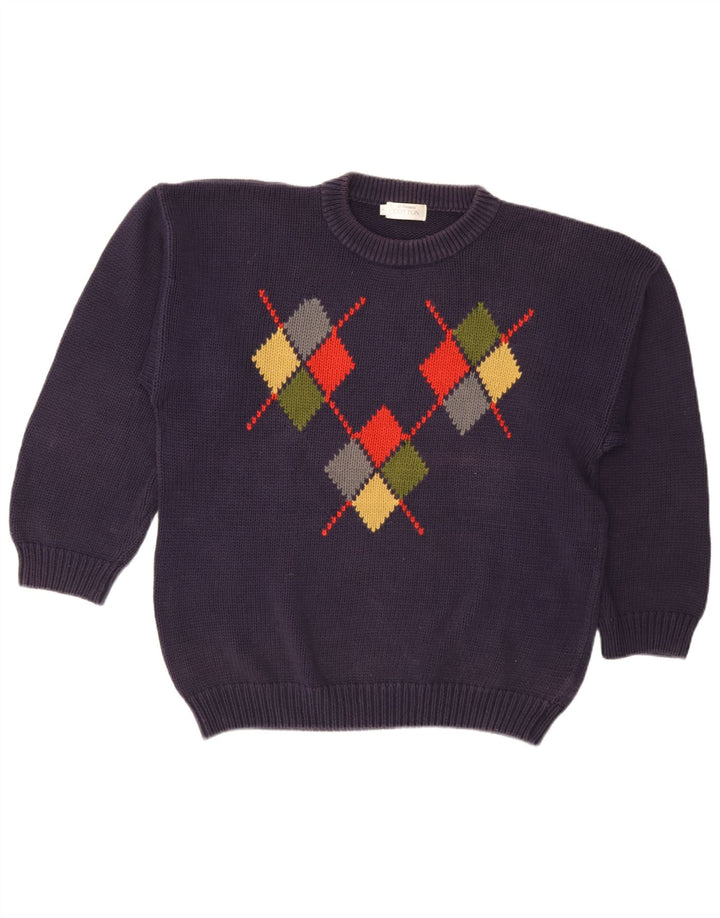 Ανδρικό πουλόβερ με λαιμόκοψη St. Bernard, Μεγάλο Navy Blue Argyle/Diamond