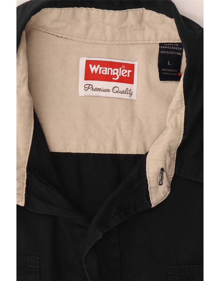 Ανδρικό κοντομάνικο πουκάμισο Wrangler μαύρο βαμβακερό